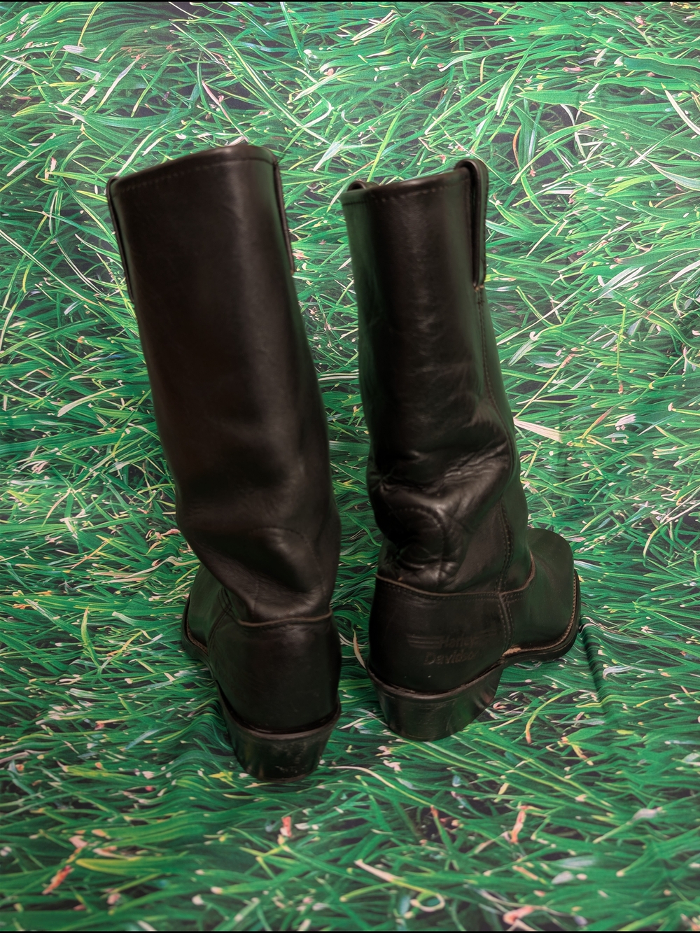 VTG Harley Davidson Black Leather Motorcycle Boots Patina Embroidered Eagle 8L - Picture 5 of 12
